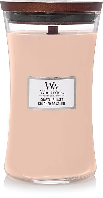 Woodwick Hourglass Scented Candle with Pluswick Innovation, Paraffin, Coastal Sunset, Large