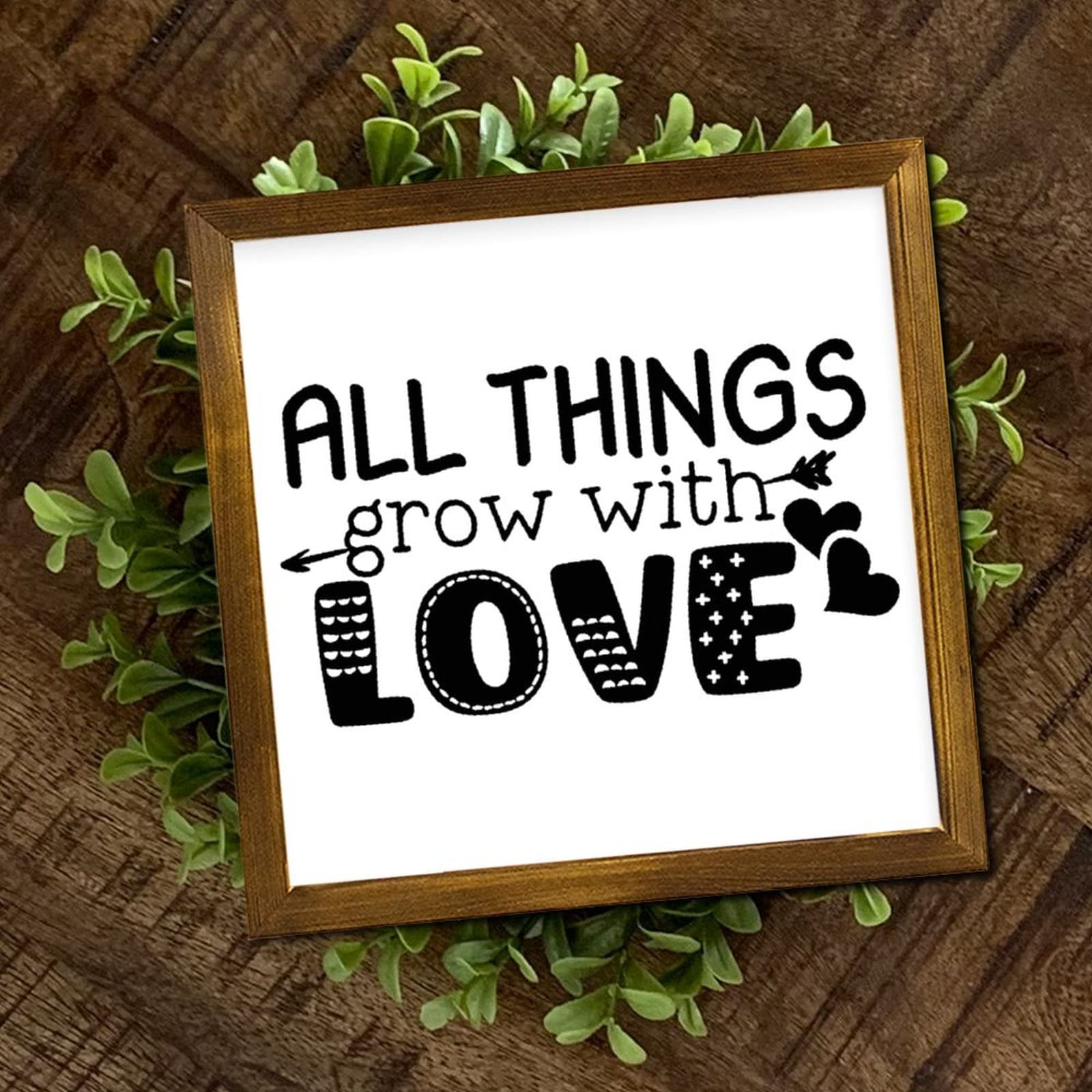 Amazon.com: All Things Grow with Love Framed Wood Sign Family Love