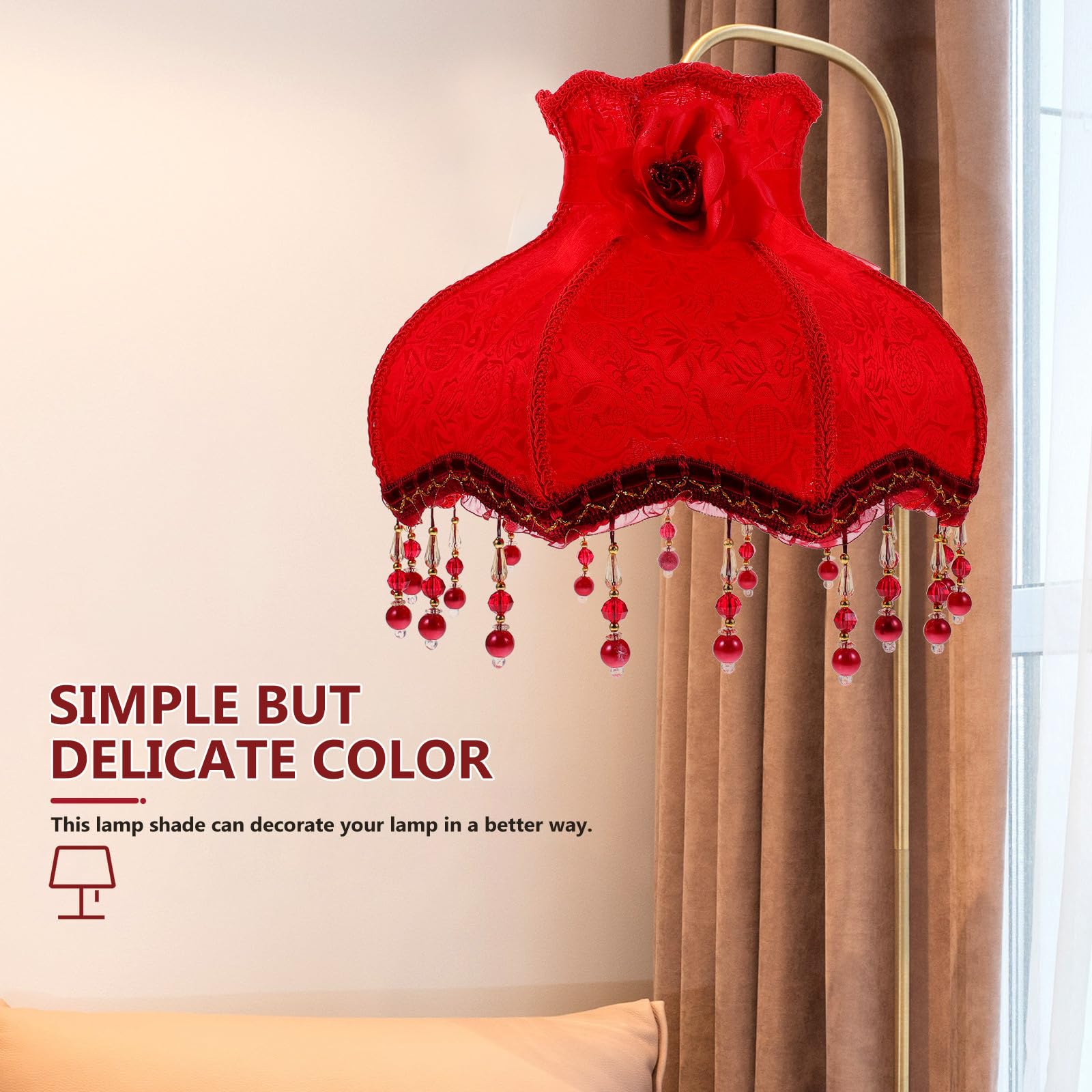 Roter Europäischer Vintage Lampenschirm mit Quasten für Schreibtischlampe