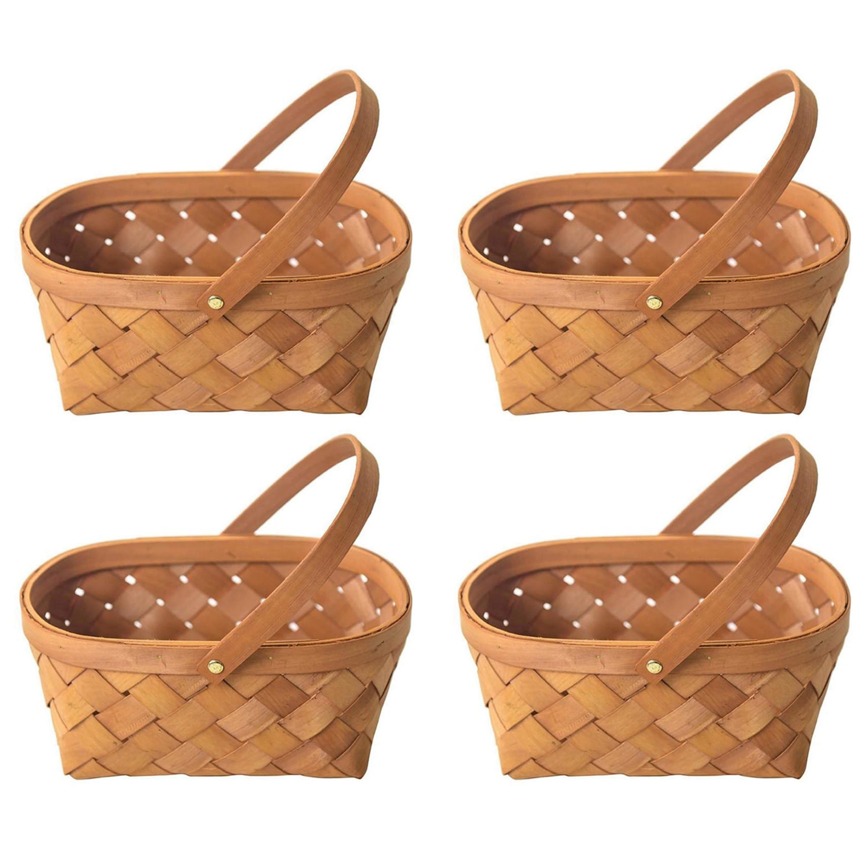Hndhbfgrt 4X Handmade Rattan Storage Container Storage Basket Wooden Storage Basket with Handle Storage Container