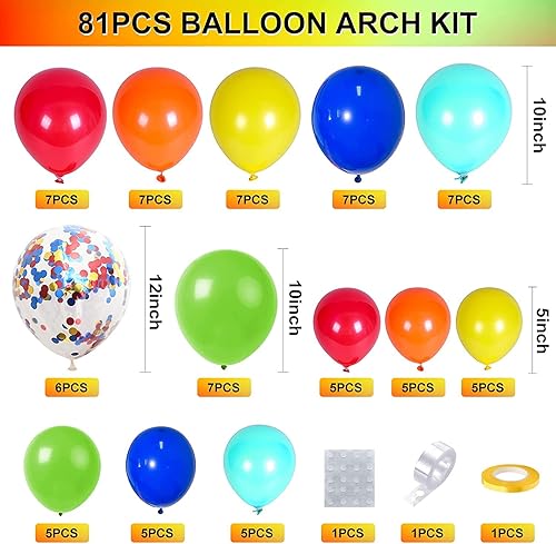 Miniatura 2 de Kit de arco de globos arcoíris, kit de guirnalda de globos azules y rojos, kit de arco de globos de carnaval con globos amarillos, globos de látex