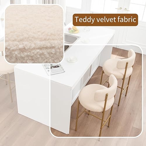 Miniatura 3 de Gold Boucle - Juego de 3 taburetes de bar modernos de 26 pulgadas con respaldo, taburetes de bar tapizados beige para isla de cocina, bar, cafetería
