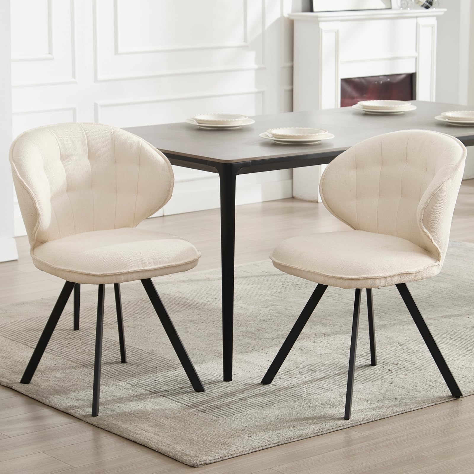 Chairus Lot de 2 Chaises de Salle à Manger Modernes Confortables Tissu Chenille Beige