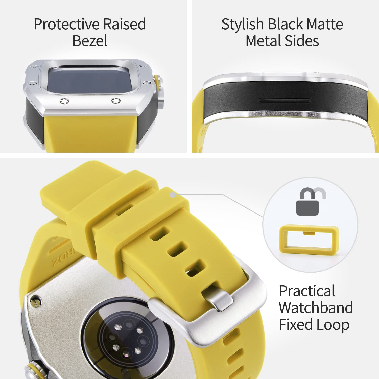 BINLUN Bracelets Compatible avec Apple Watch 44mm 45mm 2 Pièces Homme Bracelet de Montre en Silicone avec Boîtier Protection en Métal, Bracelet Toile Compatible avec iWatch Serie 9/8/7/SE2/SE/6/5/4