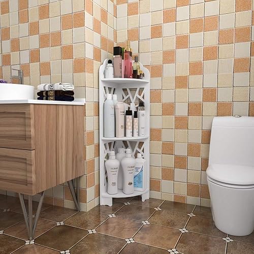 Miniatura 7 de Estante esquinero de 3 niveles, organizador de almacenamiento de baño para espacio pequeño, soporte de papel higiénico para organizador de baño,