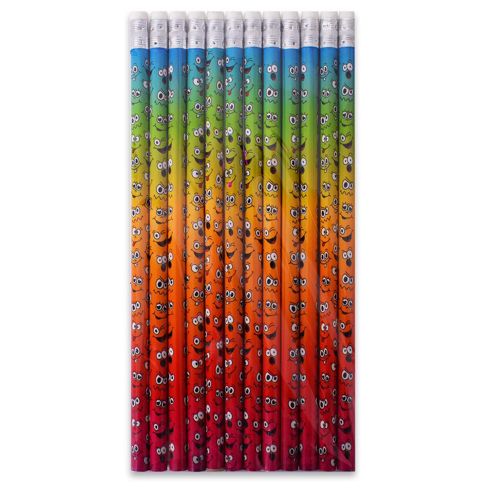 TE-Trend Smiley Emojicon potloden met gum, 24 stuks, voor kinderverjaardag of gastgeschenk, pennen voor kinderen, 19 cm, meerkleurig