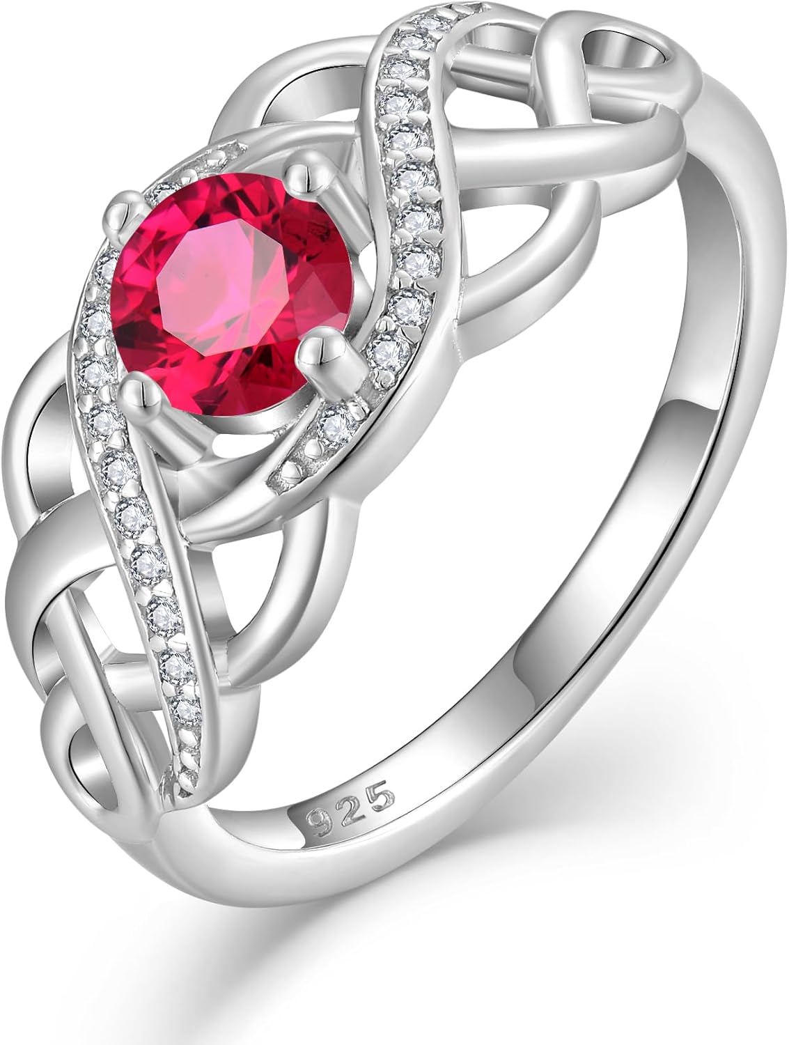Celtic Knot Ring for Women 18K White Gold Plated 925 Sterling Silver Infinity Twisted Ring Statement Rings Birthstone Jewelry for Her Size 5-10
