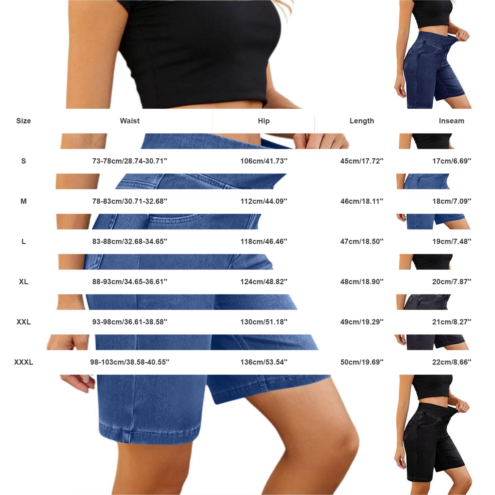 Jeans da donna in denim, pantaloni corti in cotone elasticizzato, a tinta unita, estivi, comodi, per il tempo libero, a gamba dritta, con tasche, pantaloni sportivi