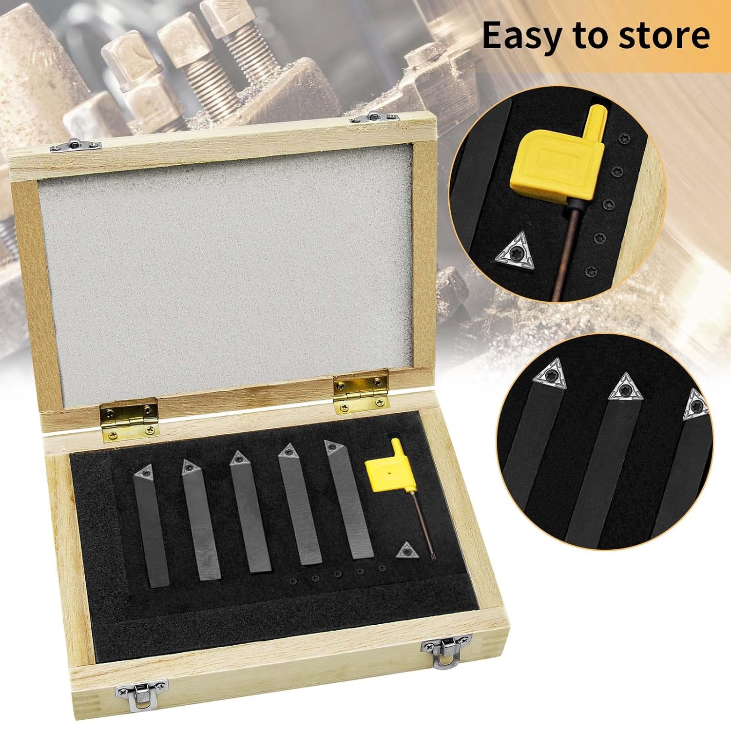 5/16" Indexable Carbide Turning Inserts Holder Set for Machining Lathes, 5 Pcs Set Metal Lathe Tools Inserts Bits with Carbide Inserts TCMT090204.