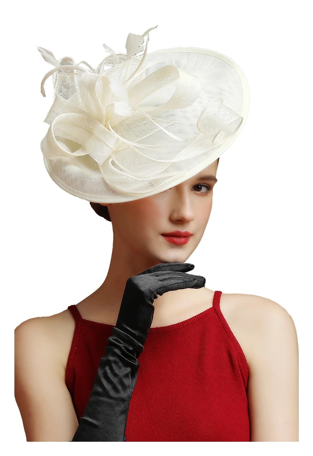 Dsfdfdg Women's Beige Wedding Hat Large Sinamay Fascinator Hat Fancy Multicolour Hat Tea Party Flower Headdress Top Hat Church Hat For Wedding, Tea Party Hat(Beige)