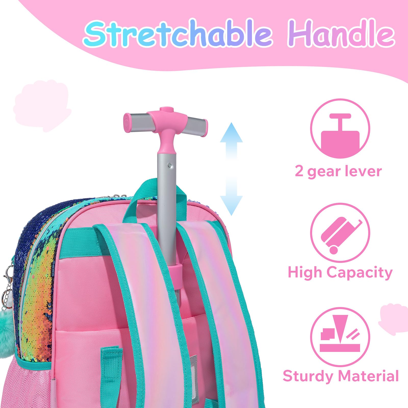Mochilas Escolares con Gatos Ruedas Carro Niña 17" 3PCS Mochila Carrito para Trolley Escolar Bolso Viaje Estuche Stitch Mujer Maleta Colegio Grande Medianas Infantil Niñas Peluche Champán