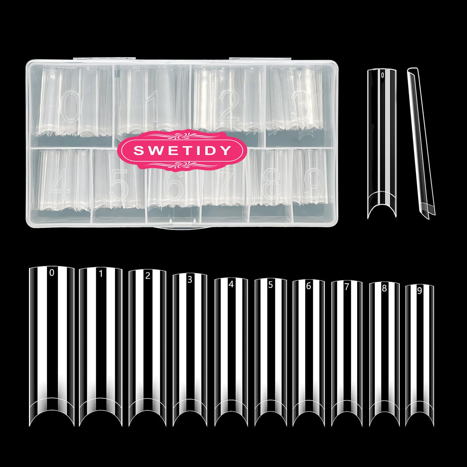 500Pcs No C Curve XXL Square Nail Tips-SWETIDY Clear Acrylic Fake Nails Tapered Square Shape Nail Tips Flattened Half Cover False French Nails for