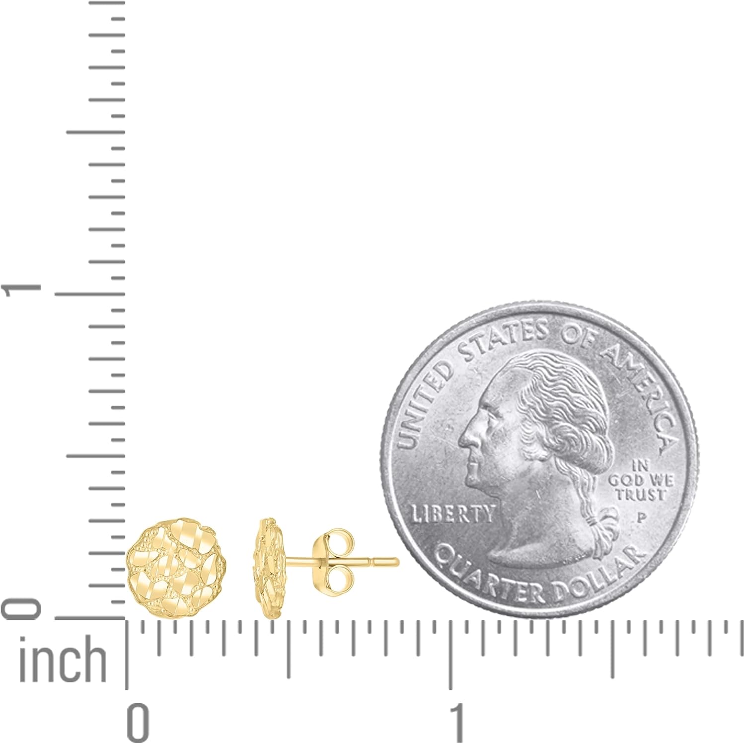 10kt Yellow Gold Unisex Round Nugget Stud Earrings - Image 2