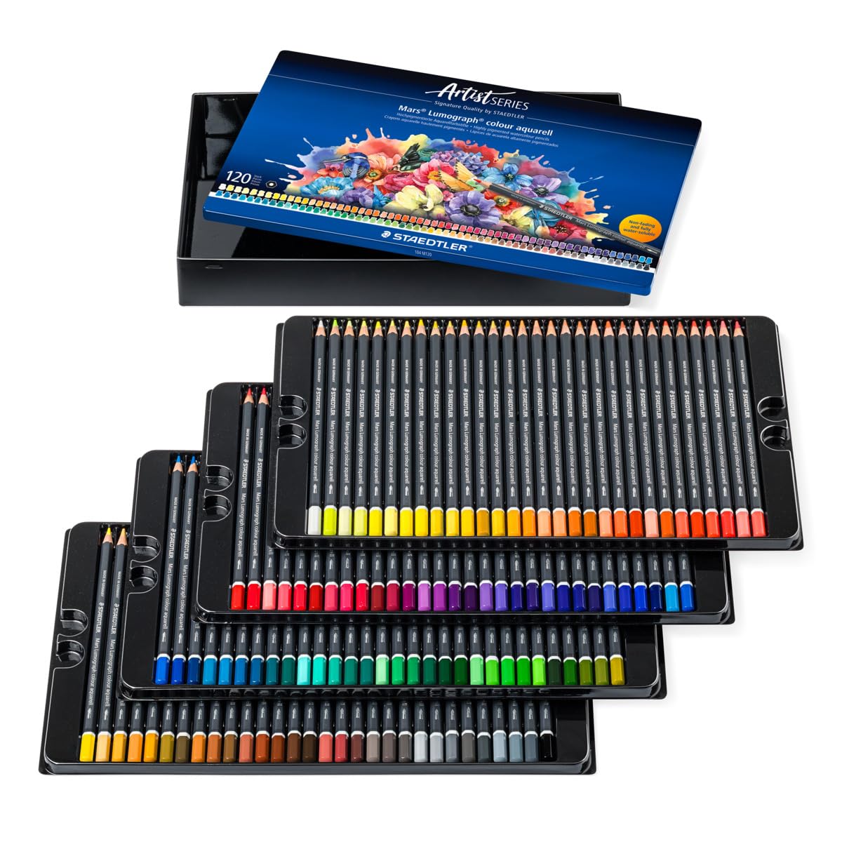 STAEDTLER Ołówek akwarelowy - 120 różnych kolorów - Mars Lumograph Color Aquarell - puszka 120, 104 M120
