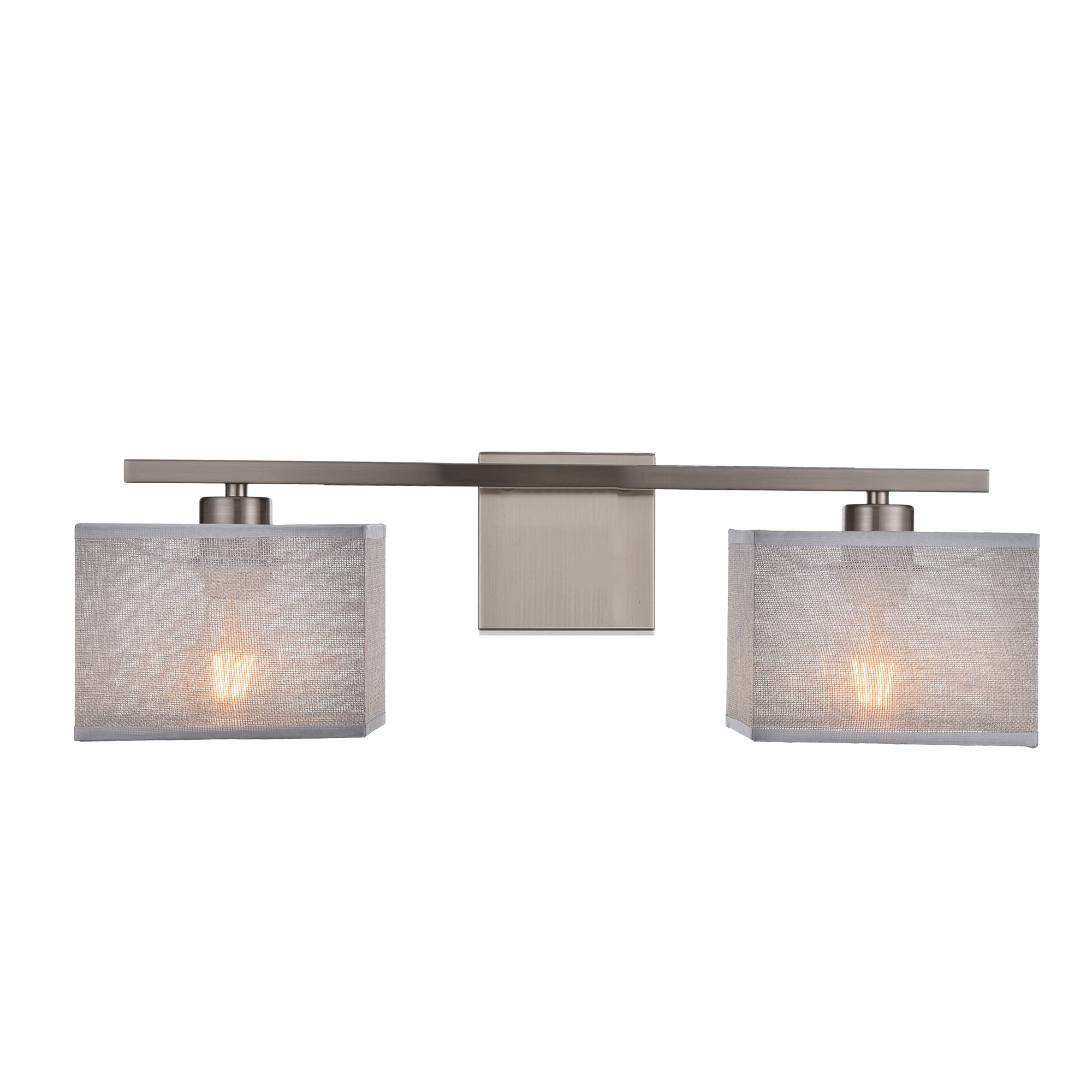 BONLICHT Brushed Nickel Wall Vanity Lights for Bathroom,2 Light Farmhouse Wall Sconce Lighting Over Mirror with Grey Linen Fabric Shade,Modern Bathroom Light Fixture Porch Wall Mounted Lamp