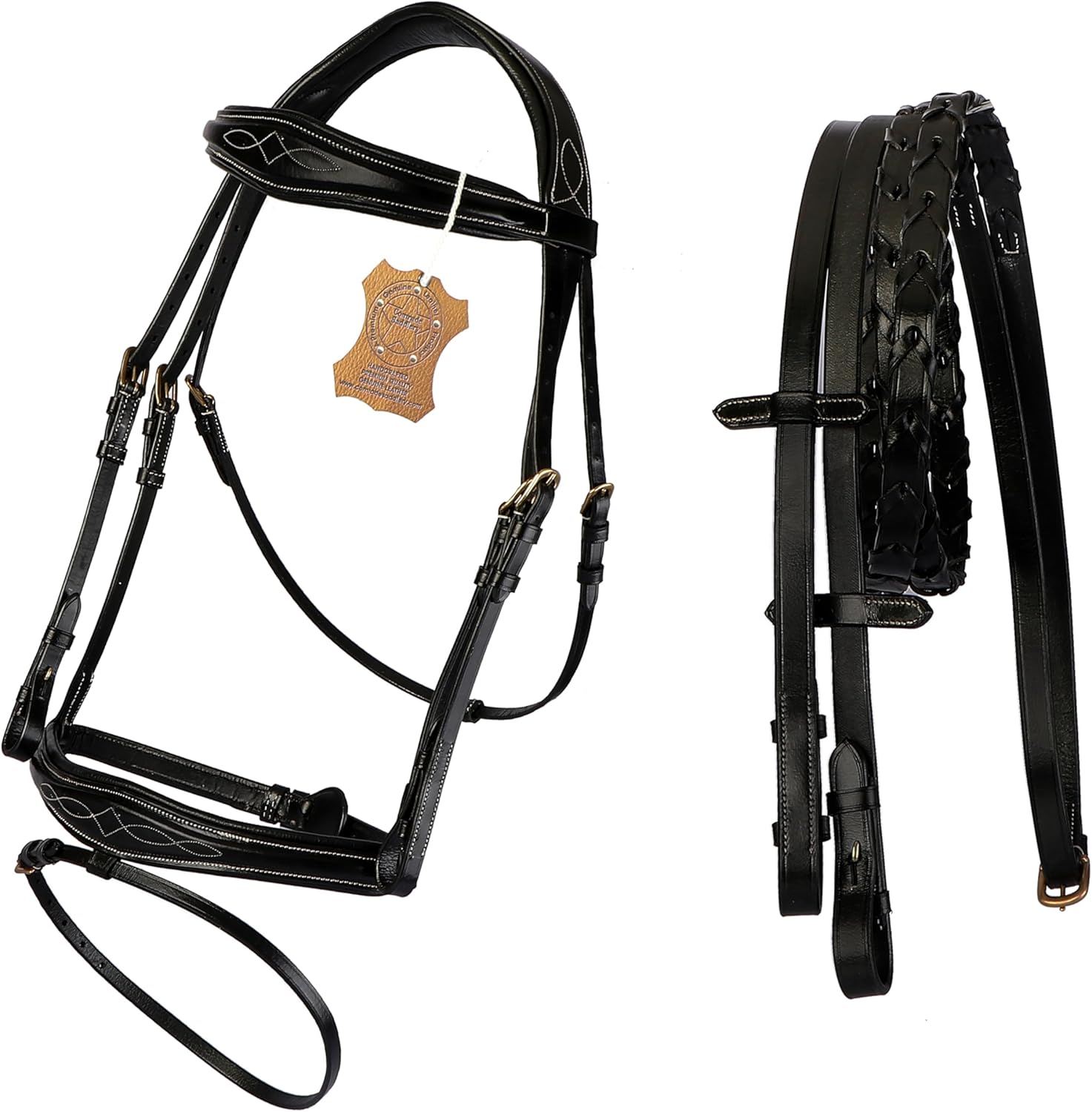 Leather Horse Bridle Set, Browband Headstall with Matching Detachable Reins, Adjustable Sturdy Riding Equestrian Tack Set or Horse