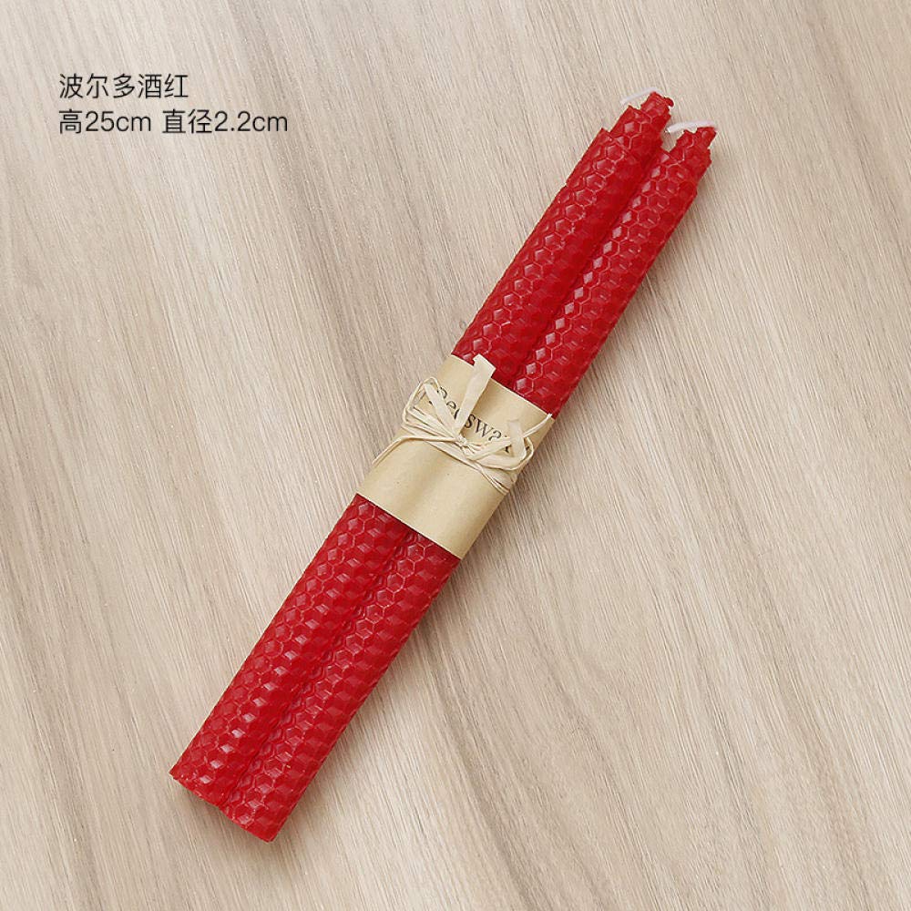 2pcs/Set Nordic Long Rod Beeswax Candle Honeycomb Handmade Candles for Table Dinner Home Decor Party Supplies-Wine_red