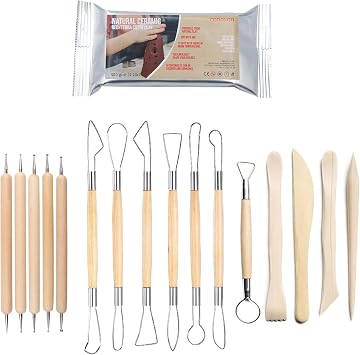 500 gr TerraCotta/K rm z  Hava ile Kuruyan Seramik Kil + 15 Par a Modelaj ve  ekillendirme Alet Seti    mlek ve Heykel Ba lang  Seti terracotta/k rm z