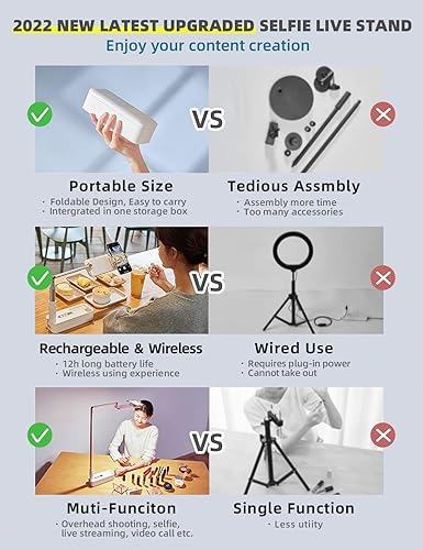 Miniatura 2 de Soporte para selfie con soporte para teléfono giratorio de 360, plegable, recargable, inalámbrico, grabación superior con batería de 1000 mAh para