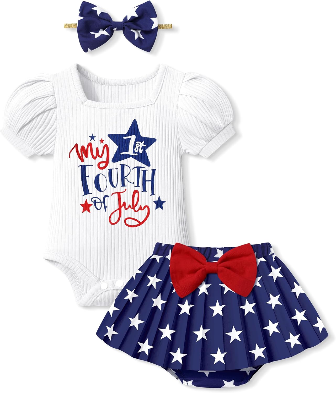 KANGKANG Baby Girl Clothes Short-sleeve Square Neck Romper + Floral Pleated Skirts Shorts Headband Spring Summer Outfits