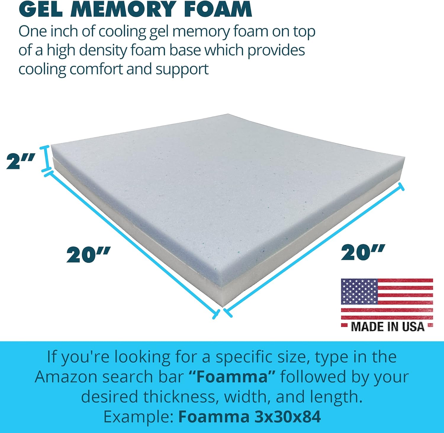 FOAMMA (1-Pack) 2" x 20" x 20" HD Upholstery Foam High Density Foam (Chair Cushion Square Foam for Dinning Chairs, Wheelchair Seat Cushion Replacement) : Arts, Crafts & Sewing