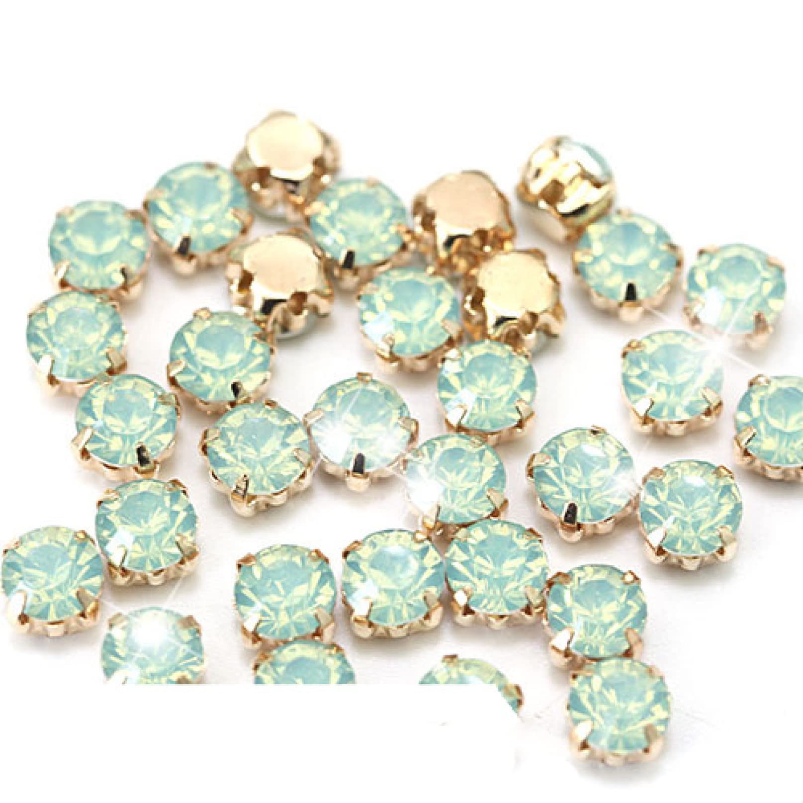 Pierres précieuses en Strass Lot de 100 Strass en Verre à Coudre en résine de Couleurs opales mélangées avec Griffe dorée et Cristal à Dos Plat