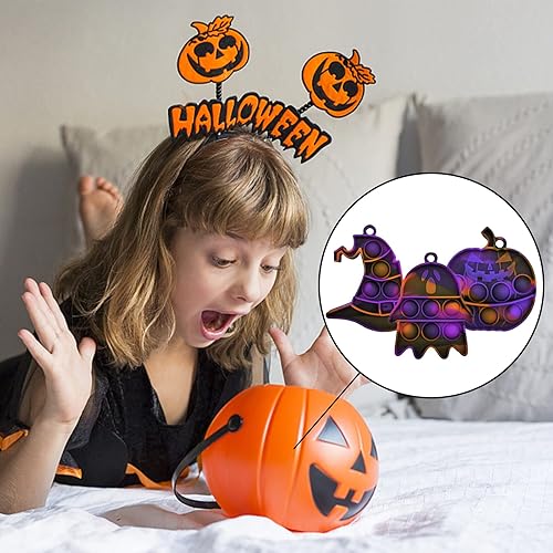 Miniatura 5 de 30 piezas de Halloween Pop It, recuerdos de fiesta de Halloween, mini llavero de juguete para la ansiedad, juguete para aliviar el estrés, bolsas de