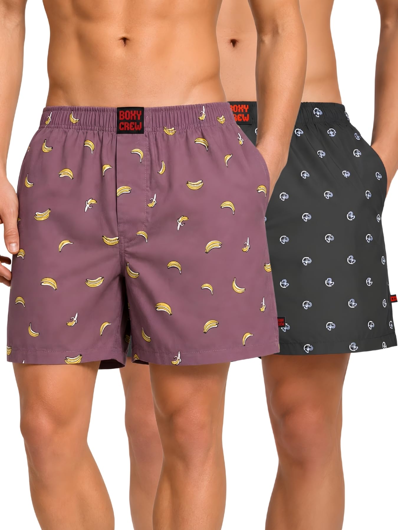 boxy crew Men Boxer Shorts Pack of 2, 100% Cotton Woven Boxers, Rose Pink & Blue, Printed Designs, Dual Side Pockets, No-Marks Inner Elastic Waistband, Relaxed Fit Lounge & Sleep Shorts-picture-18