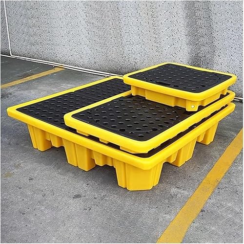 Spill Containment Pallet Modular Platforms Mobile Platform with Drain Outlet Drum for Industrial Oil Storage Ba(49x35x9cm)