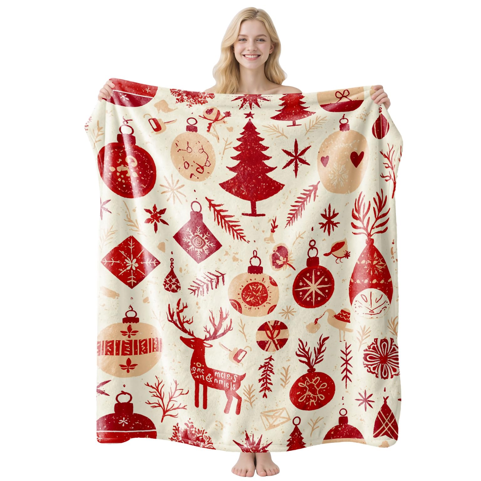 Hixingo Manta Sofa Suave y Cálida Invierno Decoración Navidad, Xmas Acogedora Franela Mantas Polar para Cama, Blanket para Cama, Adulto, Niño y Mascota (Rojo,150x200cm)