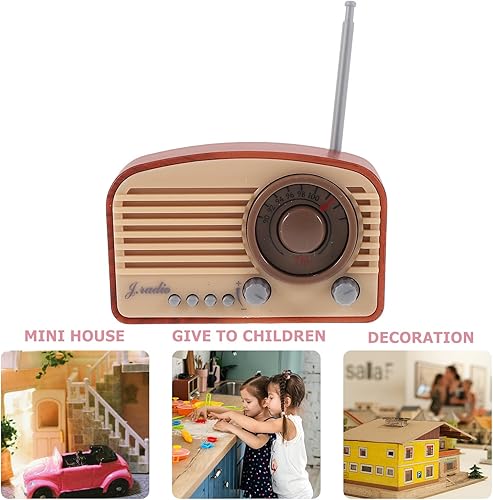 Miniatura 8 de MERRYHAPY Modelo de radio de estilo vintage en miniatura para casa de muñecas, accesorio de figurita de radio pequeña de plástico resistente para
