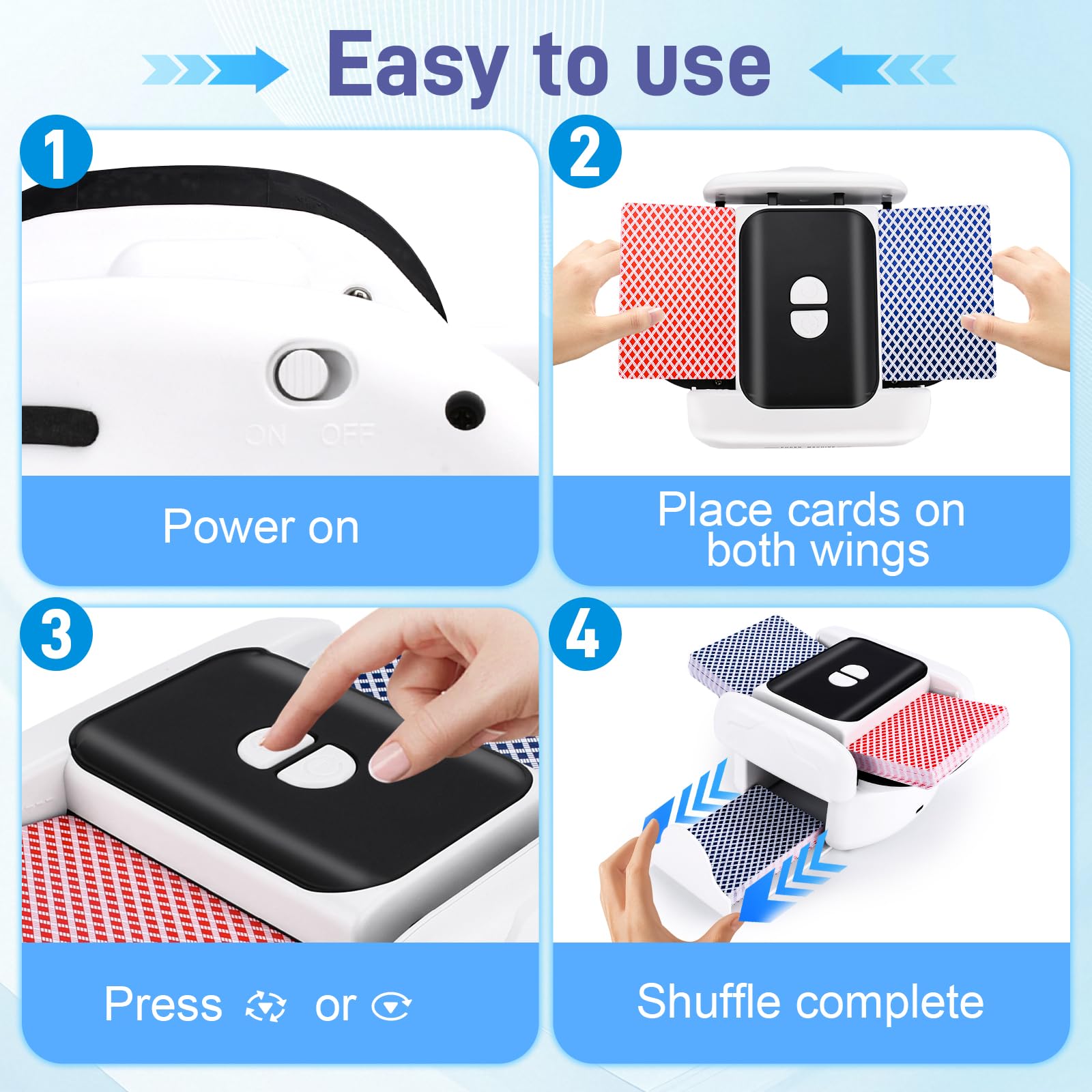 Barajador de Cartas automático eléctrico,Card Shuffler - Bandeja Doble,2400 mAh,silencioso,Recargable USB.Compatible con Poker,UNO,Blackjack,Skyjo.Perfecto para Noches de Juegos en casa