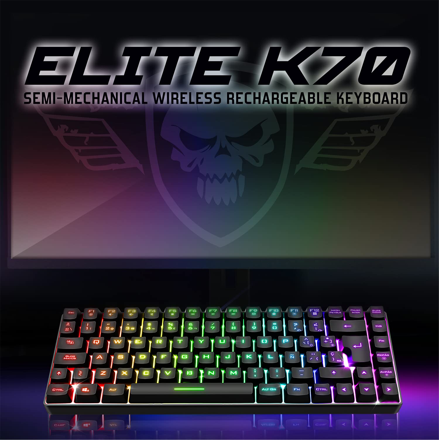 Spirit Of Gamer | Bezprzewodowa klawiatura do gier Bluetooth | Hiszpański układ QWERTY | Klawiatura TKL Kompaktowa 65% | Klawisze półmechaniczne, w tym 25 Anti-Ghosting | Kompatybilny z komputerem,