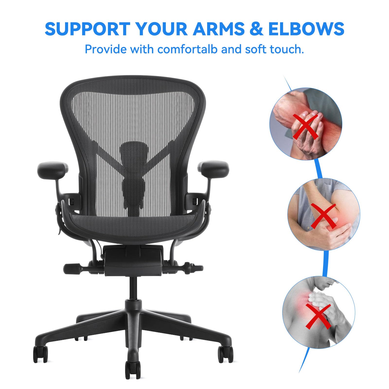 Armlehnen-Ersatzarmpolster für Herman Miller Classic Aeron Stuhl – Bürostuhl-Armlehnenersatz, schwarz, 1 Paar