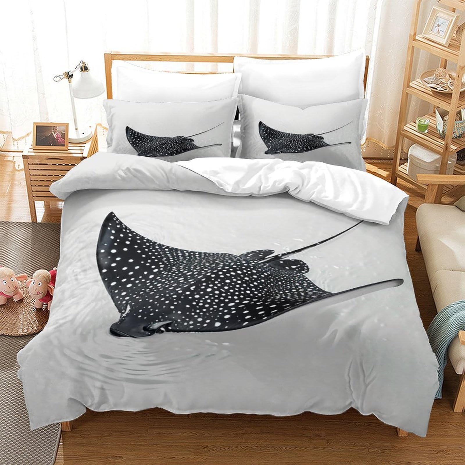 P1S9U7W5Y 3D Printed Manta Ray Pattern Duvet Cover Set 3 Pieces Soft Microfiber for Adults Bedroom Decor Breathable Bedding Set Super king（260x220cm）