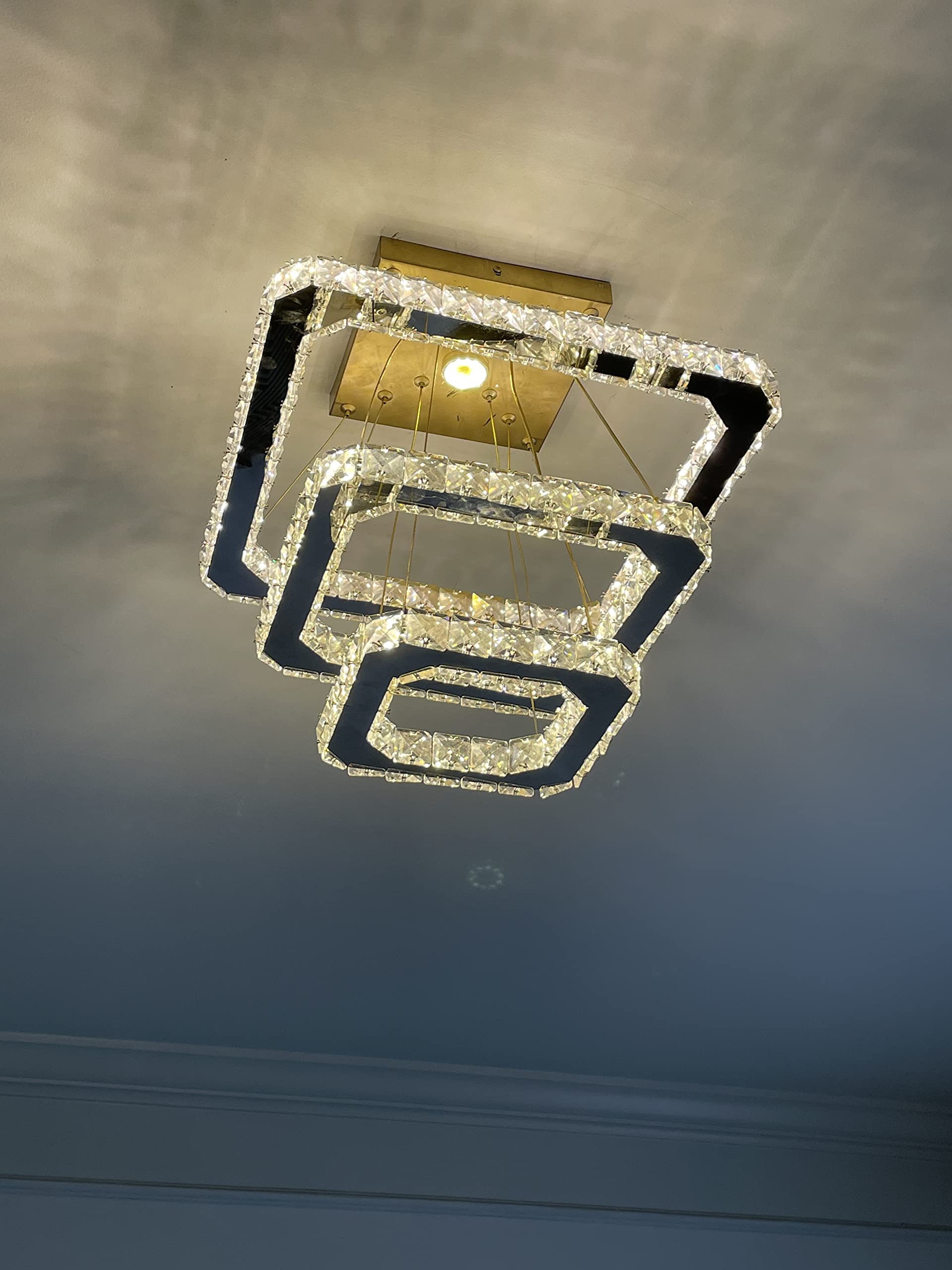 Discount4product Modern Crystal Chandelier Lighting Ceiling Dining Living Room LED Light Fixtures Hanging Ring Bedroom Pendant Lights,Warm White (10 Inch Ring, WarmWhite) A4 (d4p-sqr-cor-11-14-18)