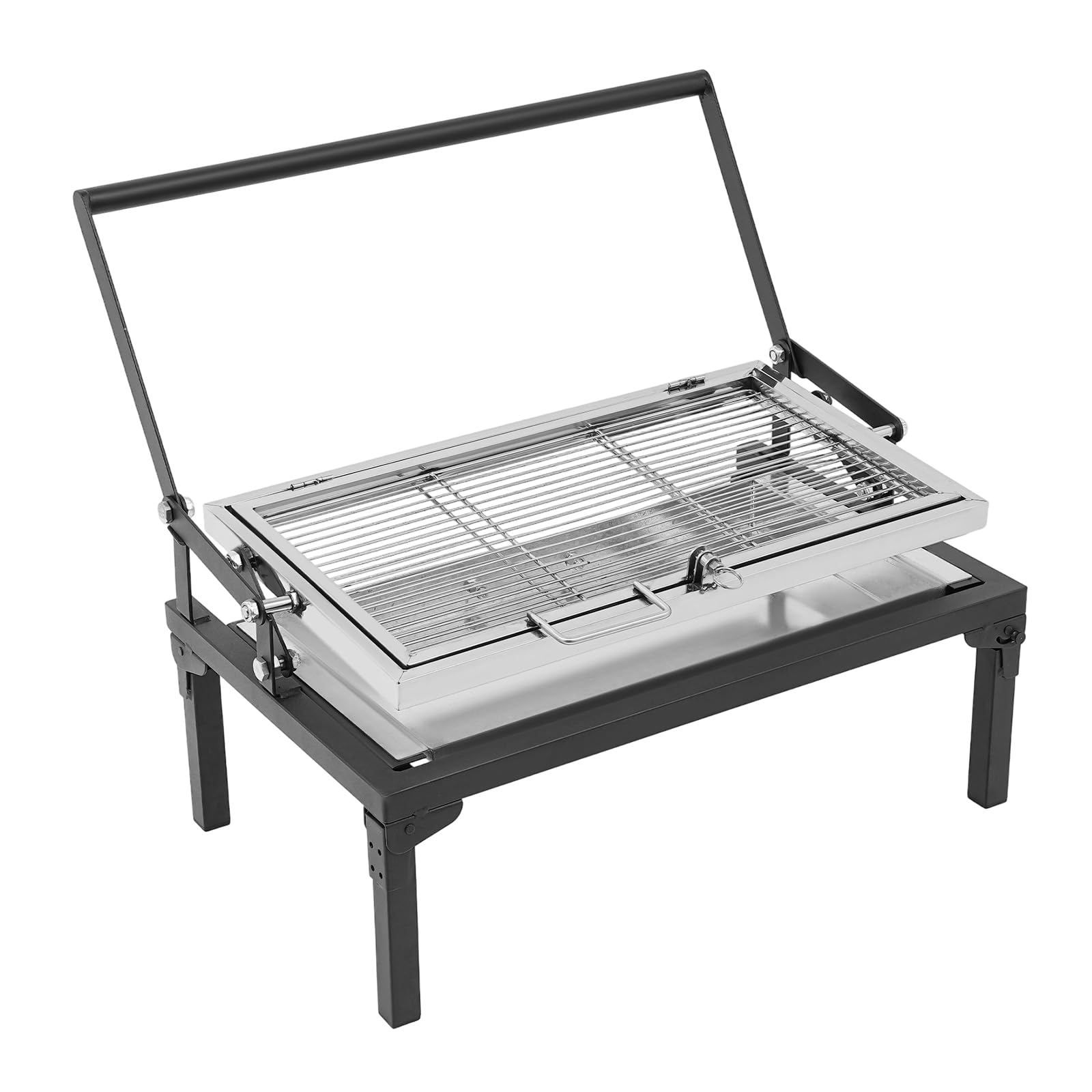 Barbecue a carbonella, pieghevole da campeggio, a carbonella, con spazzola e griglia a carbone, tipo di carburante, per cucinare all'aperto, barbecue (68 x 38 x 35 cm)