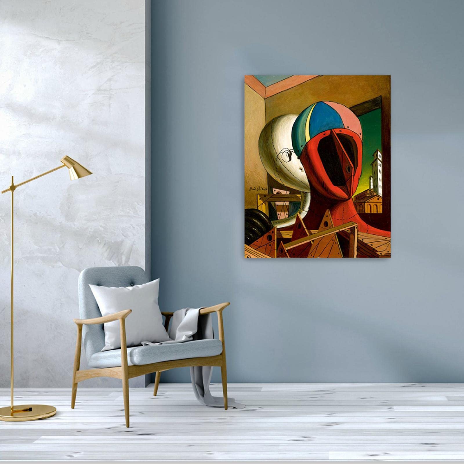 JZSDGB Giorgio de Chirico Słynny artysta na płótnie, sztuka ścienna, reprodukcje obrazów, plakaty, rudy i pilady, obrazy graficzne do dekoracji biurowych, 20 x 25 cm, bez ramy