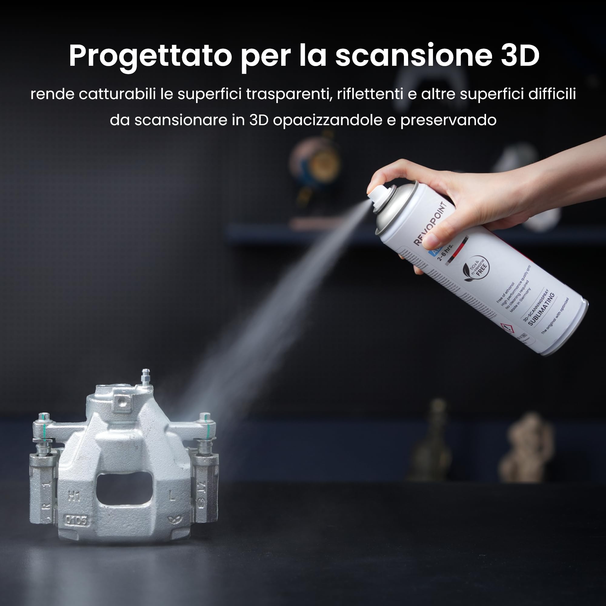 Revopoint Spray di Scansione 3D per Scanner 3D, per Superfici Riflettenti, Trasparenti, Nere o Altamente Strutturate, Senza Bisogno di Pulizia, Sublimazione, 500 ml, AB-6