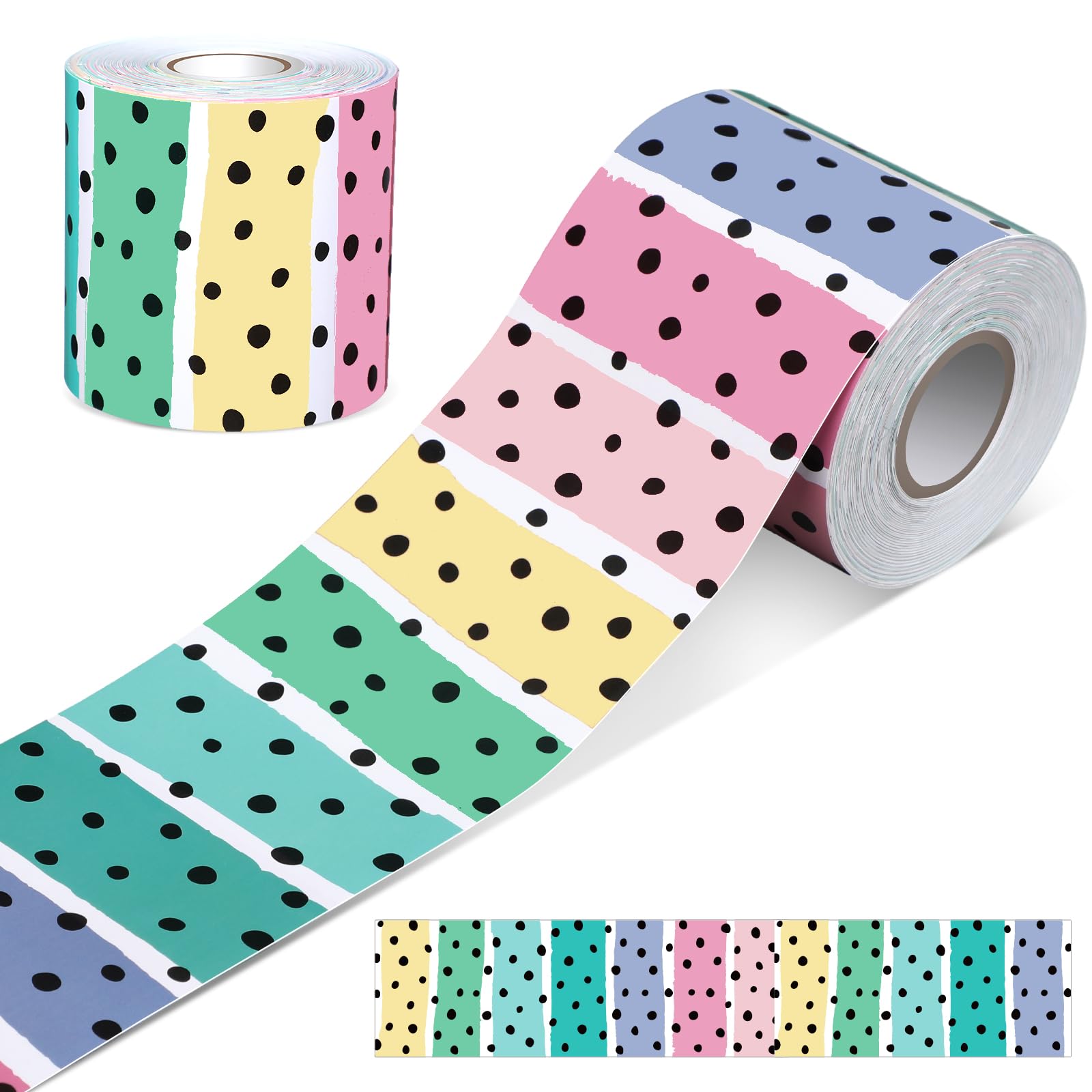 Zonon Classroom Bulletin Board Border 65 Feet Polka Dot Stripes Straight Rolled Trim Colorful Classroom Borders for Bulletin Board Decorations School