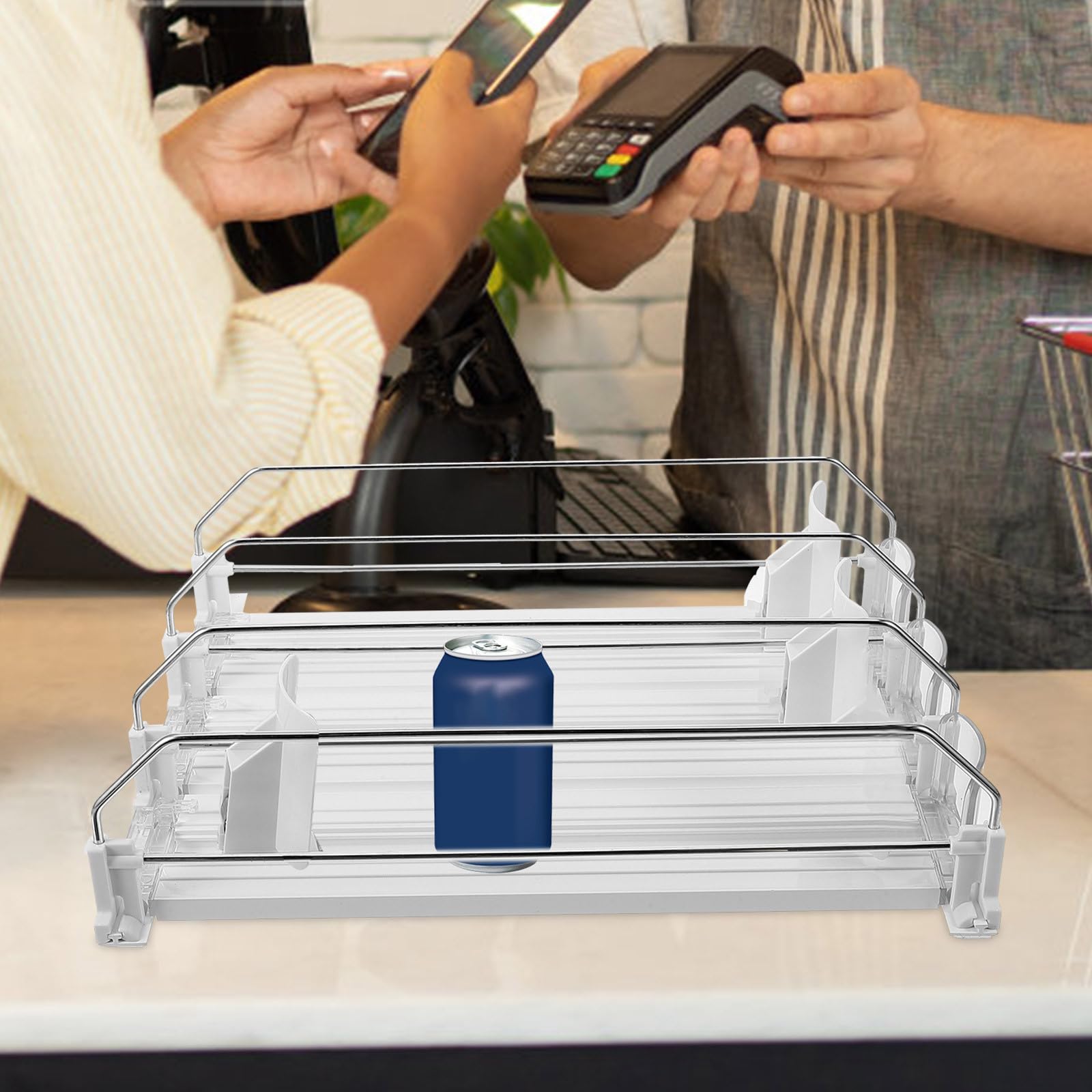 Garneck Distributeur Automatique de Boissons Facile à Utiliser Blanc en ABS et Fer, Outil de Poussée pour Rayonnage en Magasin de Proximité