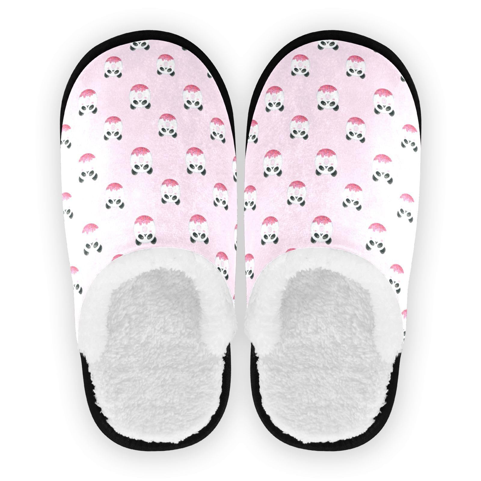 Ajusmeau Panda Bear Donuts Cozy Slippers for Women Men Indoor Washable Fuzzy House Shoes with Anti-Skid Sole