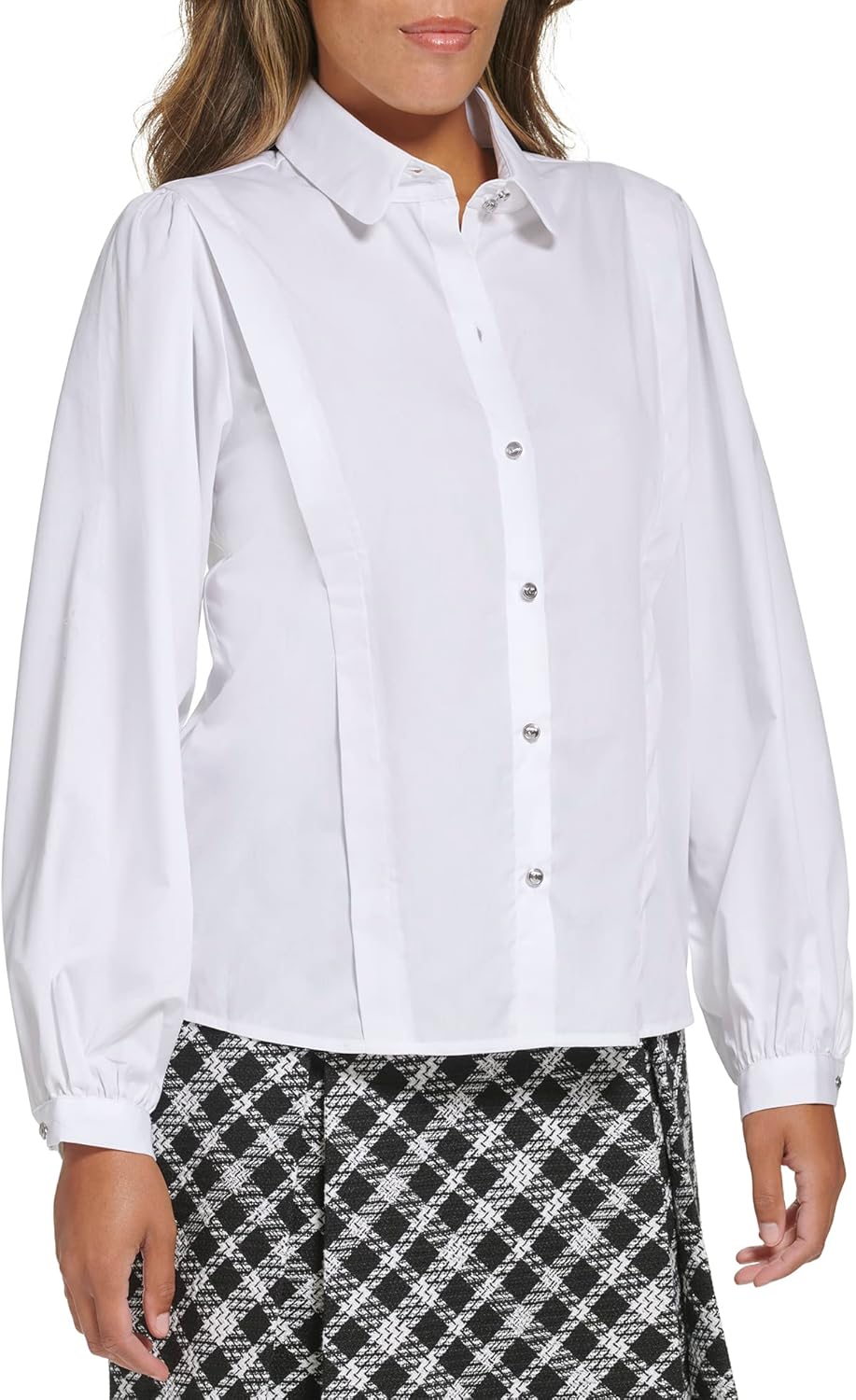 Karl Lagerfeld Womens Classic Button-Down Shirt with Puff Sleeves - Image 3