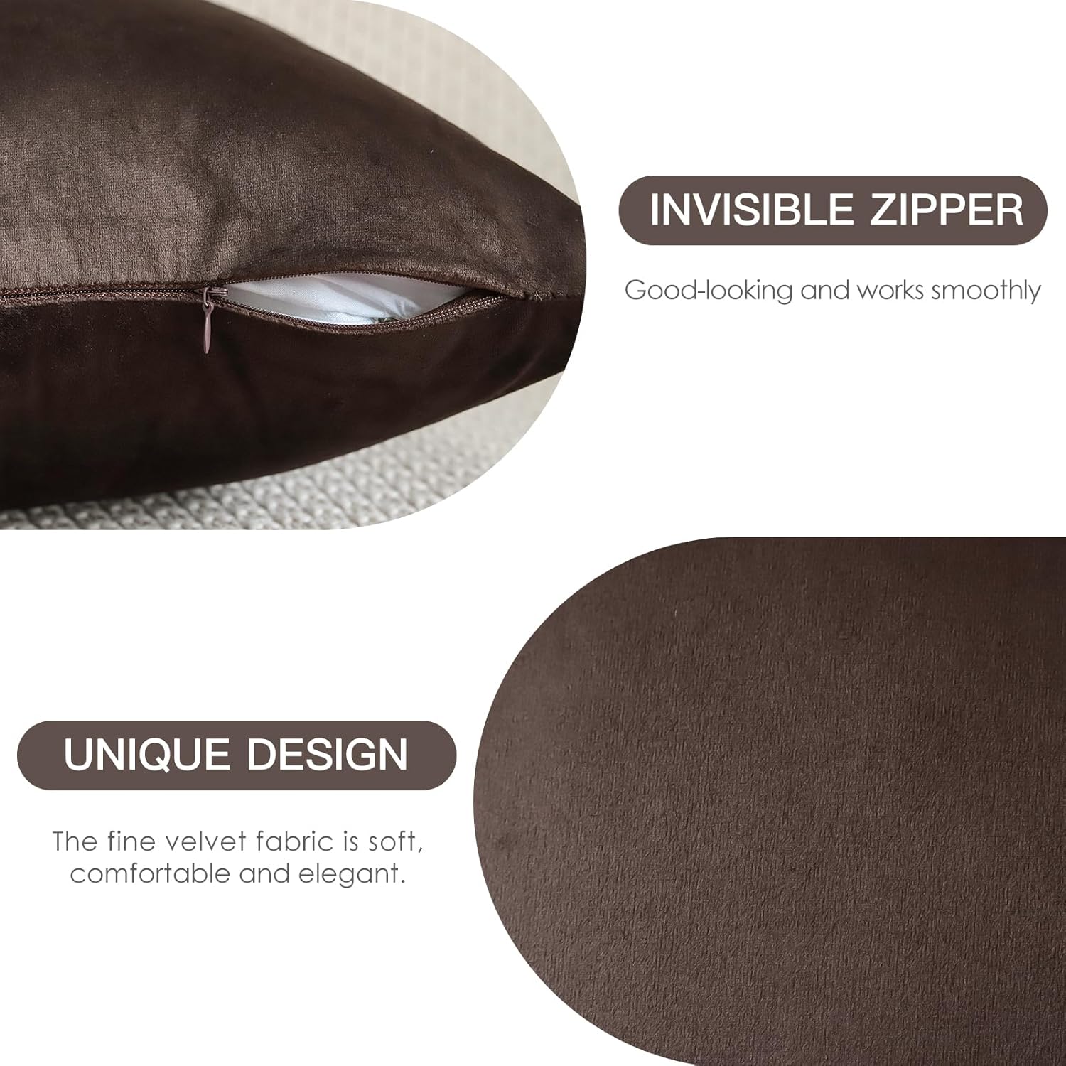 OTOSTAR Pack of 2 Velvet Soft Decorative Throw Pillow Covers Solid Square Cushion Case Home Decor Pillow Covers for Couch Sofa Bedroom Living Room Decorative Pillowcases 20 x 20 Inch (Chocolate Brown) - Image 8