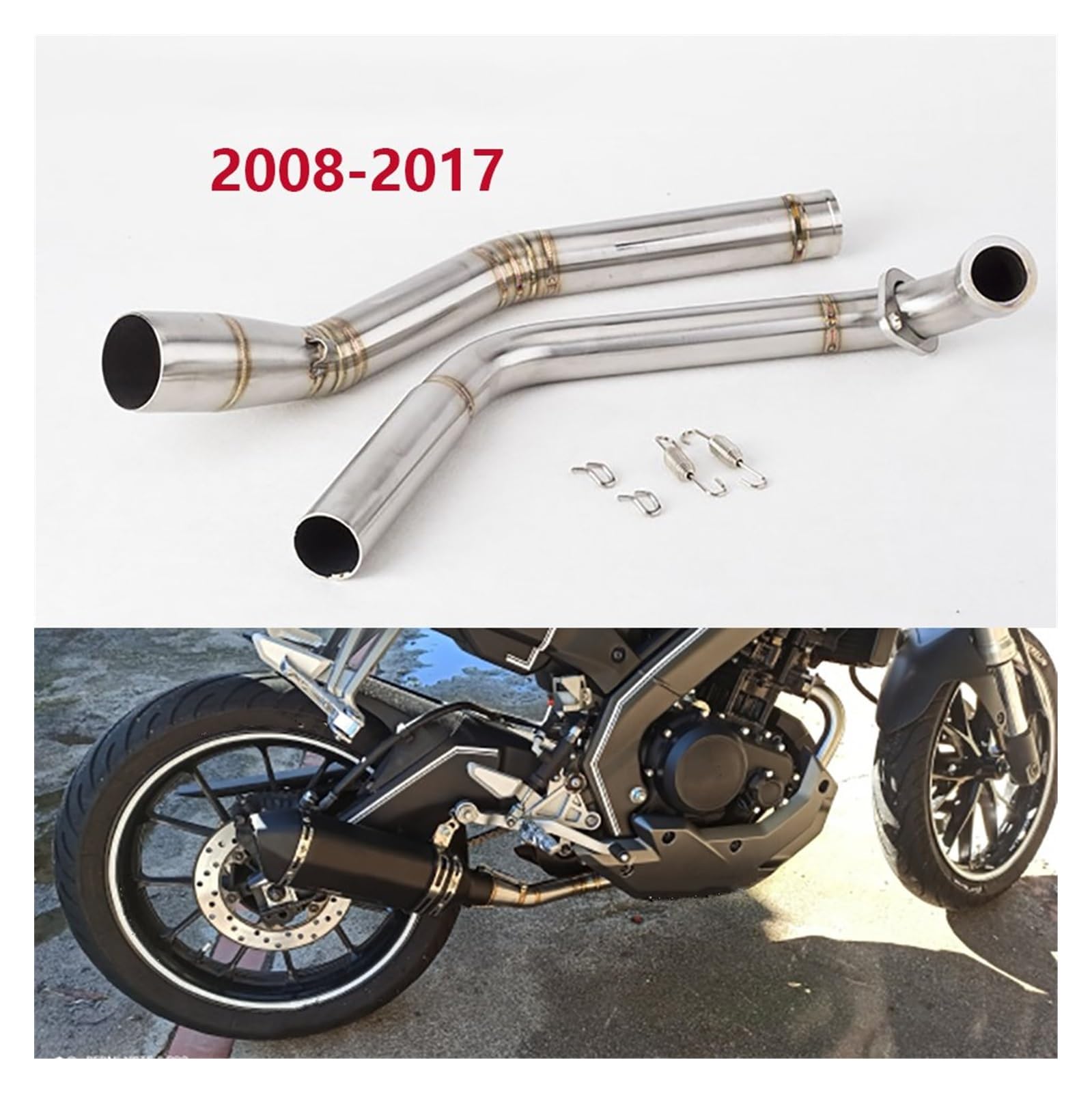 Abgasschalldämpfer Motorrad Auspuff Slip-On Für Für YZF-R15 Für V3 Für R125 Für MT15 Für MT125 2008-2022 Auspuff Vorne Mittleren Link Rohr Auspuff Schalldämpfer(A Silver)