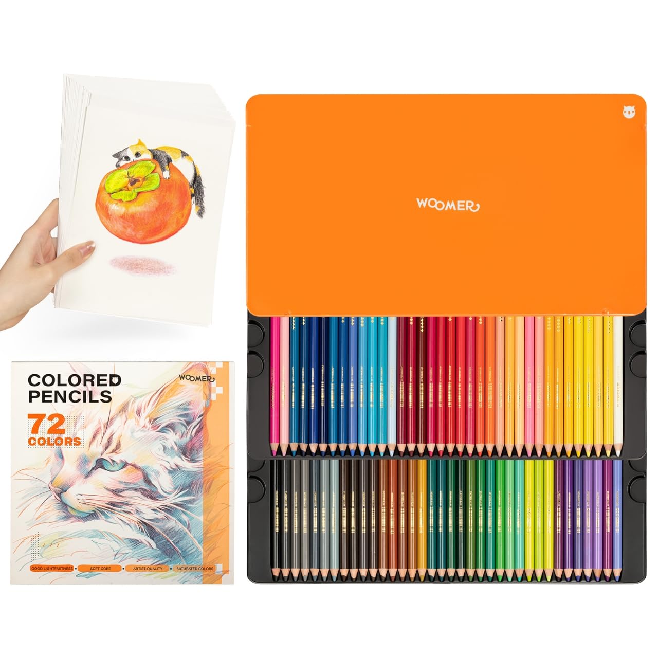 Woomer Premium Colored Pencils Set: Single-piece Available, 3.8mm Durable Artists Soft Core, 72 Colors with 20 Sheet Fine-grain Colored Pencil Paper