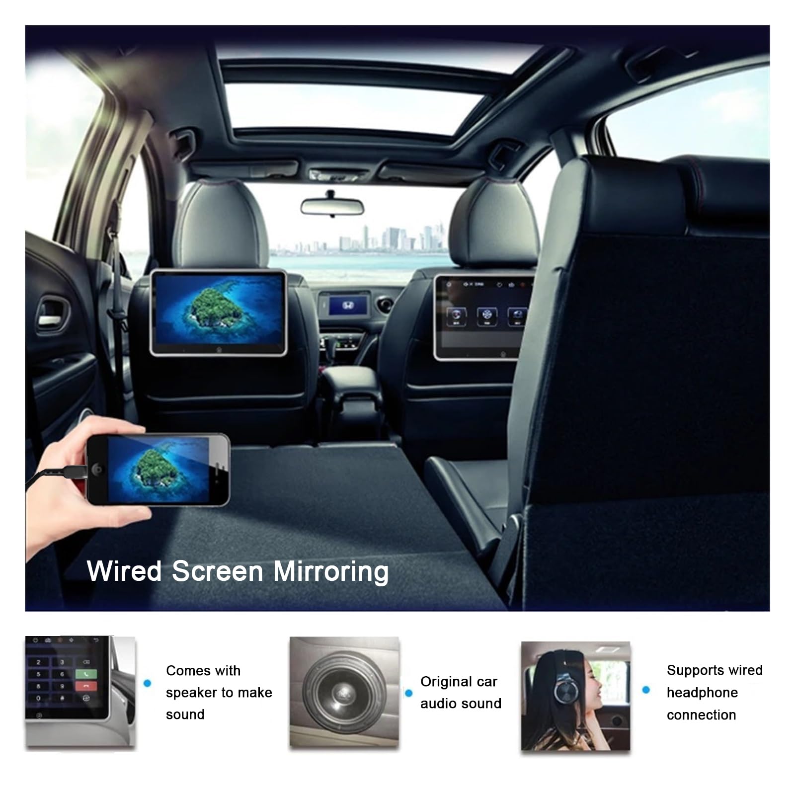 Schermo da 10,1 Pollici per Poggiatesta Auto, Lettore Dvd per Poggiatesta, Touch Screen HD (risoluzione: 1024 × 600), USB/TF, Facile da Installare, 9 Lingue,1PCS