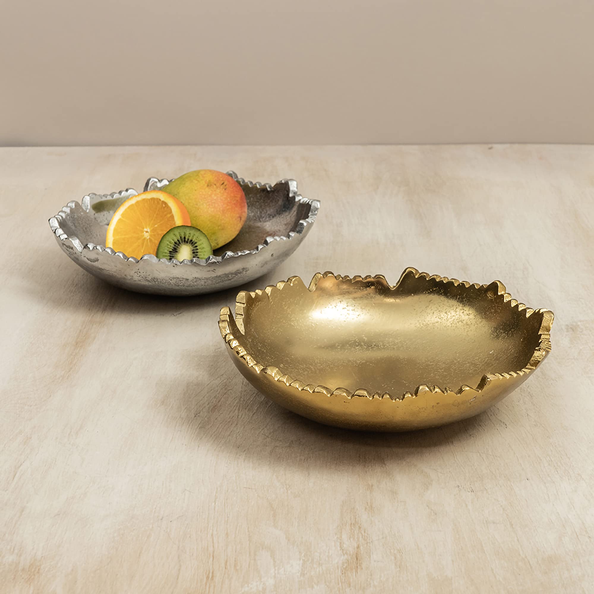 India Handicrafts Servierschüssel Goldfarben, Apfelform, 25,4 Cm, 3-teilig Aus Aluminium