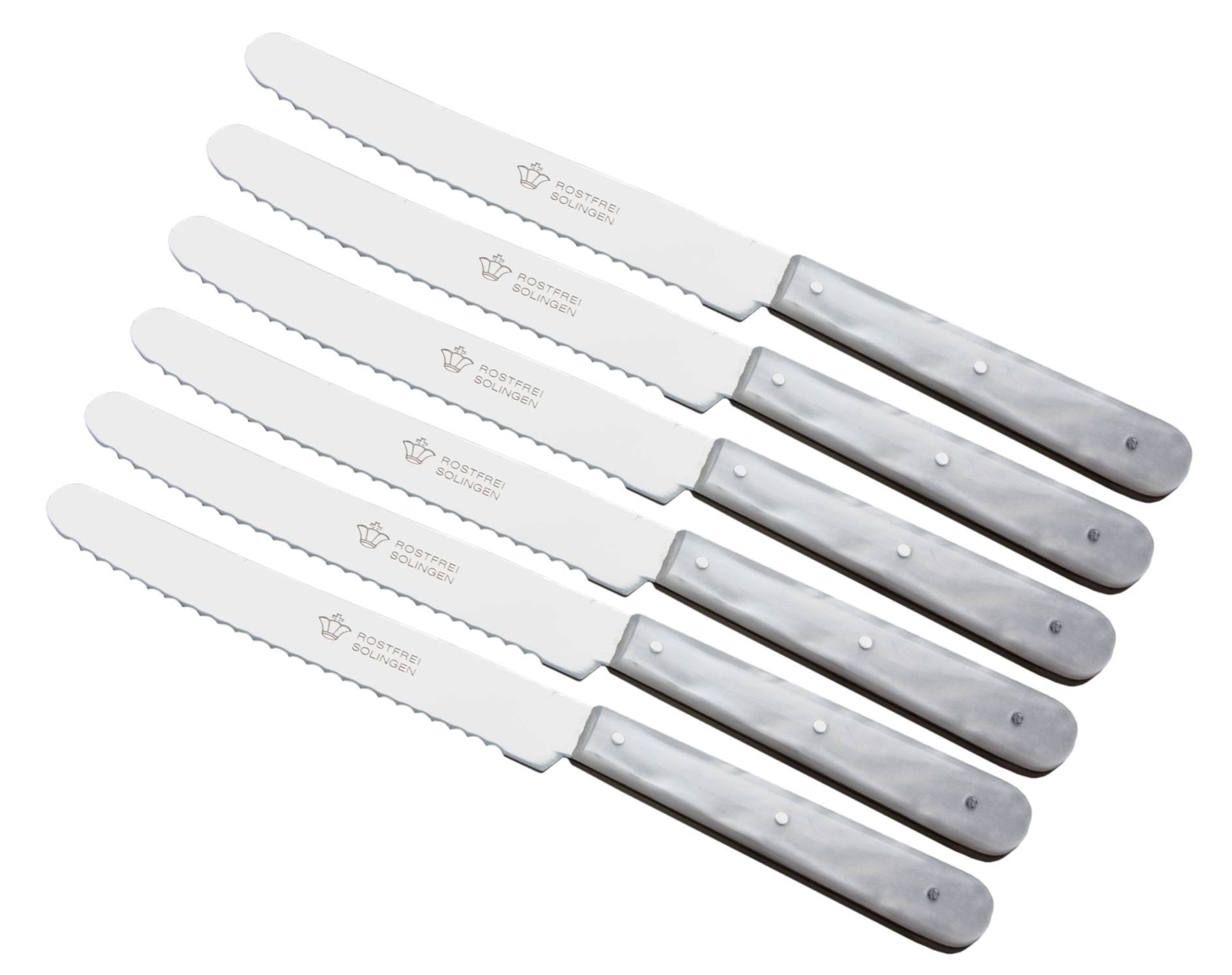 Schwertkrone® Frühstücksmesser Wellenschliff 6 Stück [MADE IN GERMANY] - Tafelmesser - Brötchenmesser - Buttermesser - Scharfes Messer - Wellenschliffmesser - Messer mit Wellenschniff