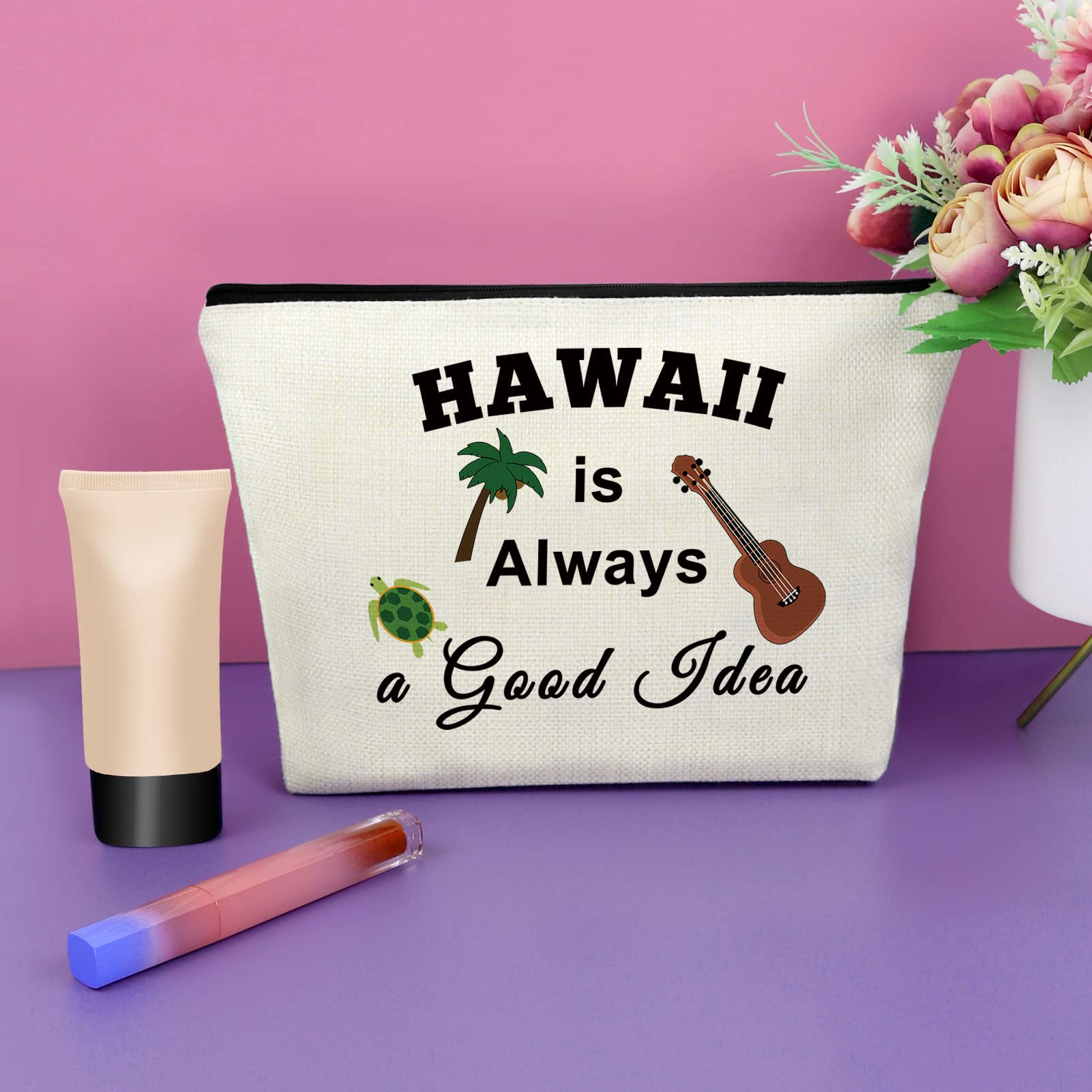 Hawaii Themed Makeup Bag - Beach Essentials for Women's Trips & Gifts